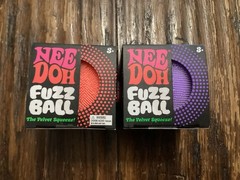 LOT OF 2: Nee Doh Needoh FUZZ BALL Velvet Squeeze Fuzzball NEW Orange & Purple