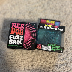 NeeDoh Fuzz Ball Pink & Nice Cube Blue Glitter & Glow Super Solid Squish 3+