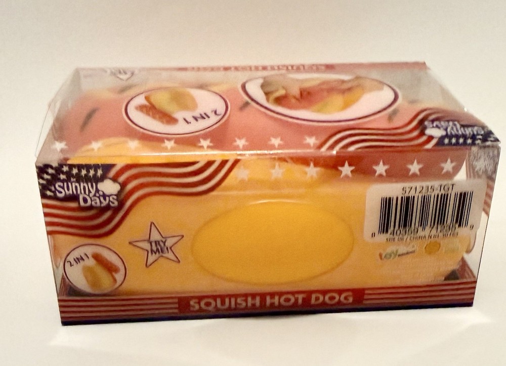 Squishy Hot Dog Squeezy Fidget Toy Sunny Days 2-in-1 Hotdog Stress Relief NEW