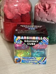 Marshmello Squishy Cube Sparkle 4×4 4pc Tactile Squeeze Toy, Ages 6+