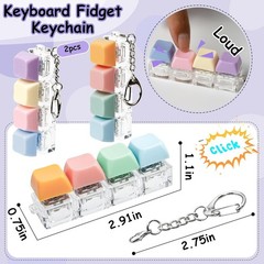 2 PCS Keyboard Fidget Toy, Keychain Purple Blue Pink Orange