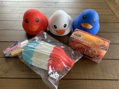 Sunny Days Jumbo Squeezy Ducks Red White Blue Squishy Hot Dog Popsicle Lot Of 5