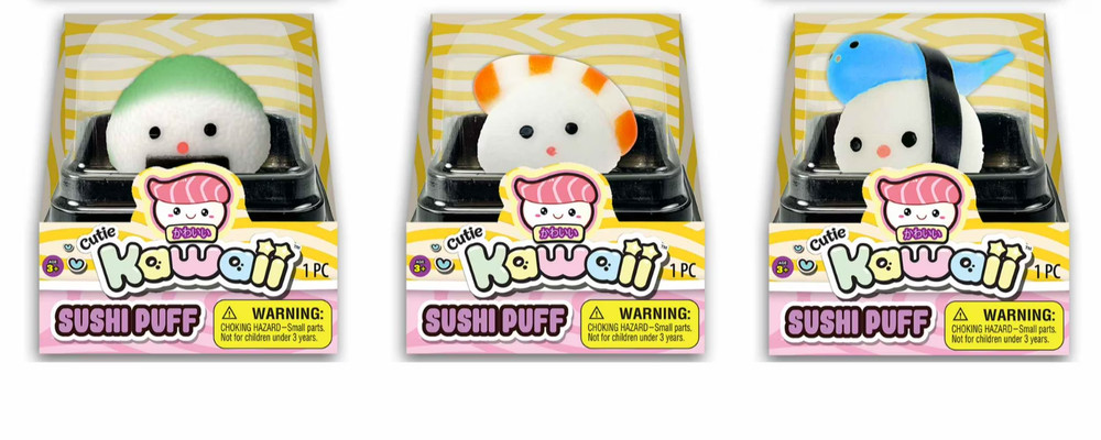 3 Pack Ja-Ru Kawaii Cutie Sushi Puffs Stretchy Squishy Sensory Toys