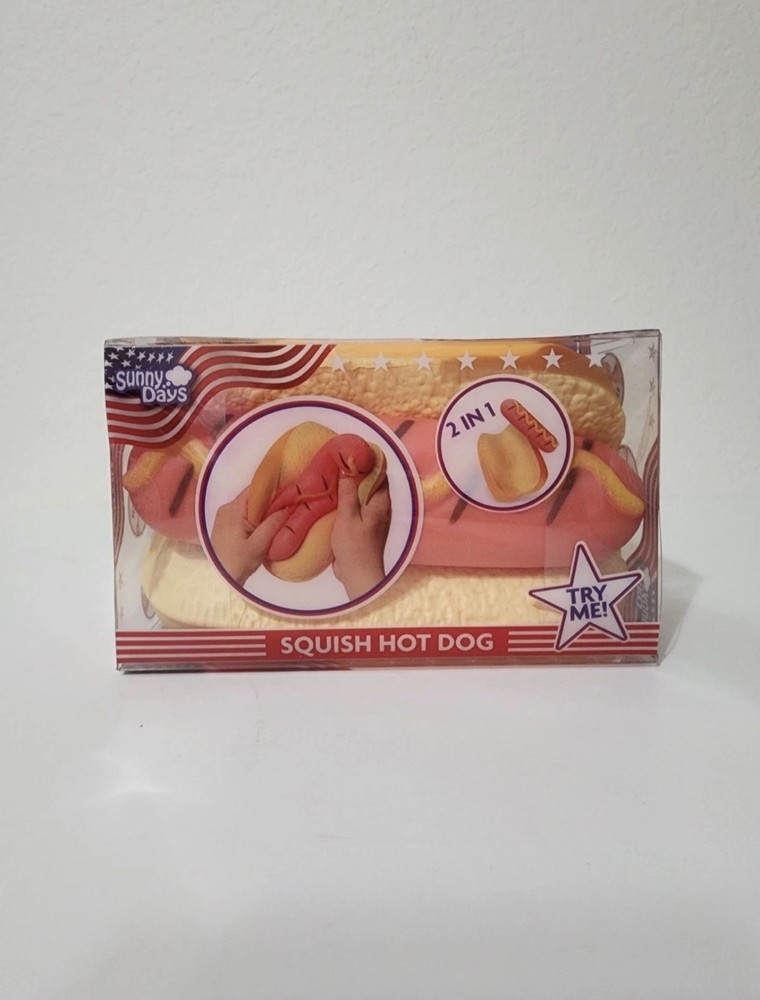 Squishy Hot Dog Squeezy Fidget Toy Sunny Days 2-in-1 Hotdog Stress Relief NEW