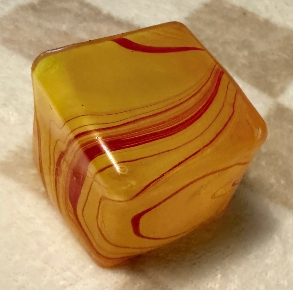 Squishy Cube – Swirled – Yellow and Red – Brand New