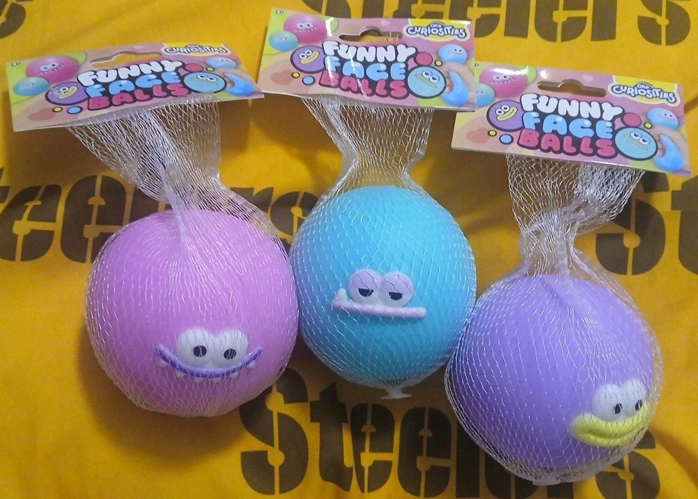 Orb Curiosities Funny Face Balls Set Of 3 (Purple Pink Blue)