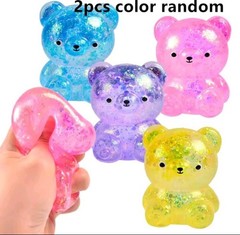 2Pcs Fidget Bear Toy Squish Glitter Gummy Bear Anti Stress Fidget Squeeze Toy