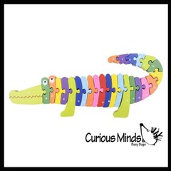 Wood Crocodile Gator Alphabet Animal Puzzle – A-Z and 1-26 Animals Chunky Jigsaw