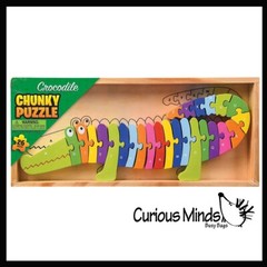 Wood Crocodile Gator Alphabet Animal Puzzle – A-Z and 1-26 Animals Chunky Jigsaw