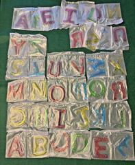 New in box set of 38 Sensory Alphabet Gel Fidget Letters Educational Toy glitter