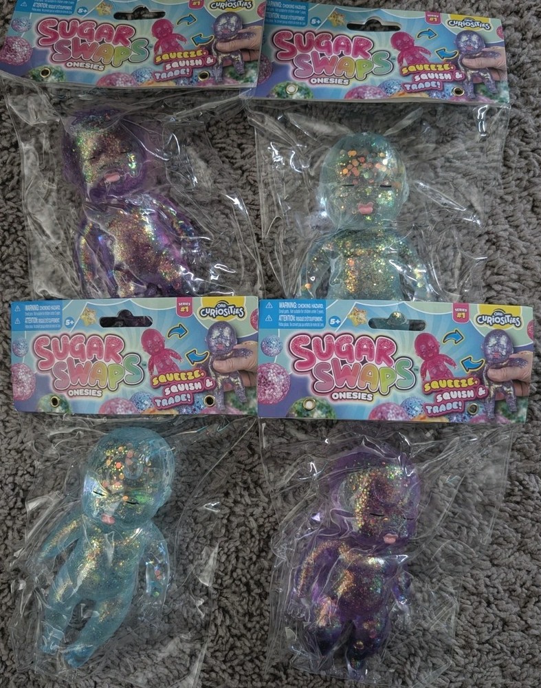 Lot Of 4 Sugar Swaps Baby Squishy Glitter 5” Purple & Blue -NIP