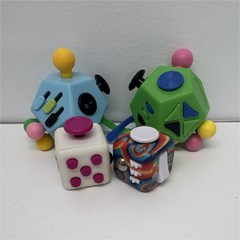 Lot of 4 Multicolor Fidget Blocks & Cubes – 6/12 Sides, Button, Roller, Gear