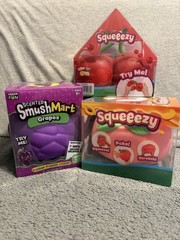 Lot 3 Squishy Sunny Days SmushMart Grape 🍇 Peach 🍑 Cherry 🍒 Squeeze Toys RMS