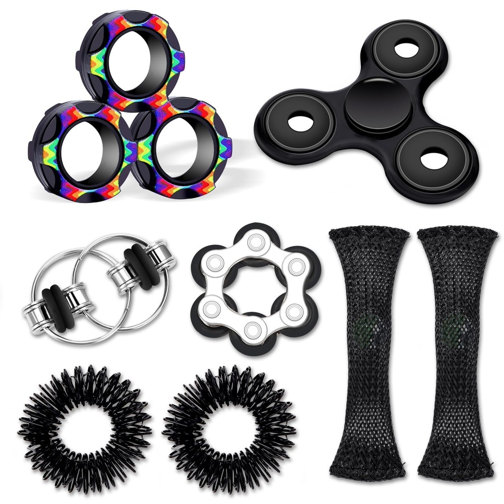 Vipctery 8Pcs Fidget Toys Adults Kids 8+ ADHD Autism Small, Black