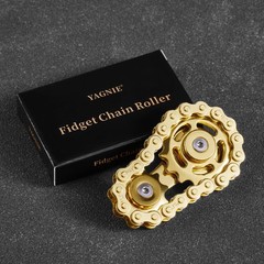 Metal Bike Chain EDC Fidget Toy,One Hand Spinning Sprocket Small, Golden