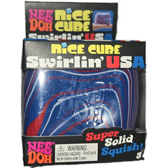 Schylling NeeDoh Nice Cube Swirlin’ USA Super Solid Squish, Red White Blue