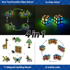 TOSY Magnet Fidget Spinner Glow – 16 Blocks, 3in1 Toy: Transformable a