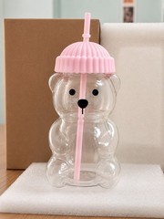 Starbucks Bearista Pink Bear Glass Tumbler Cold Cup with Straw 20oz 591ml