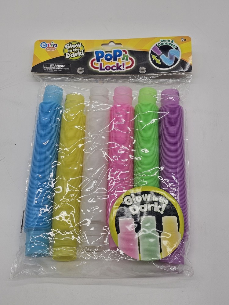 Lot of 6 Grin Studios Pop N Lock Bend & Connect Glow In The Dark Flex Fidget Toy