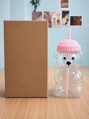 Starbucks Bearista Pink Bear Glass Tumbler Cold Cup with Straw 20oz 591ml