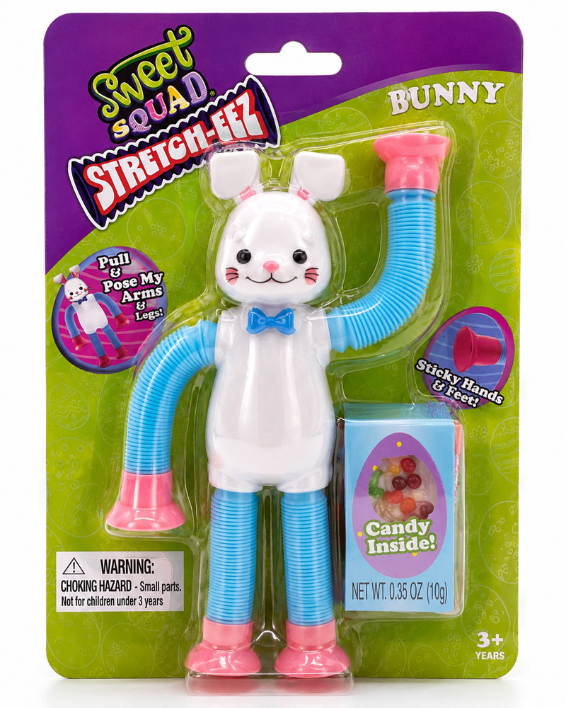 4Pack Bunny Rabbit Stretch-Eez With Candy Sweet Squad Sensory Toy 0.35 oz (10 g)