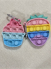 Set of 2 Fidget Pop It Toys Cupcake & Strawberry with Clips, 3″, NWOT