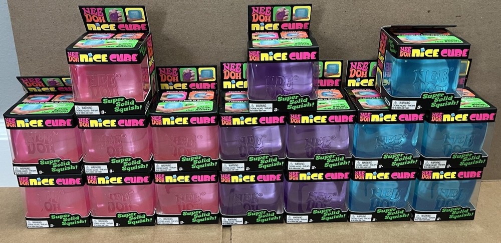 Lot Of 17 NEW SEALED Nee Doh Nice Cube Super Solid Squish Blue Purple Pink