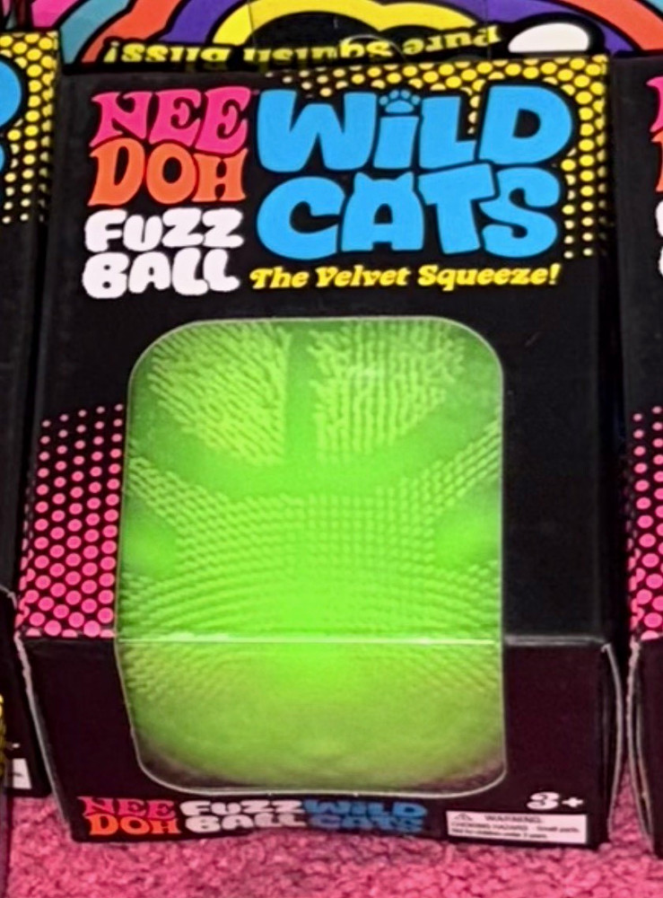 Nee Doh Wild Cats Fuzz Ball Velvet Squeeze Toy, Green, Ages 3-5
