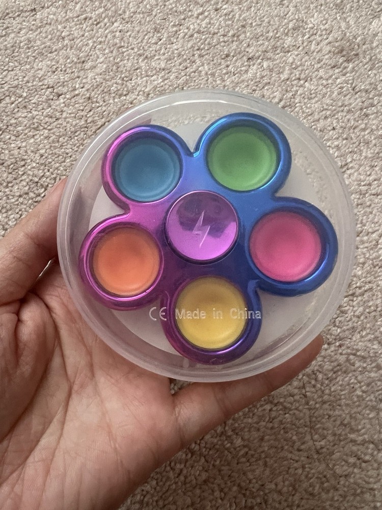 FIGROL Rainbow Multicolor Fidget Hand Spinner w/ Pop Bubbles Round Case
