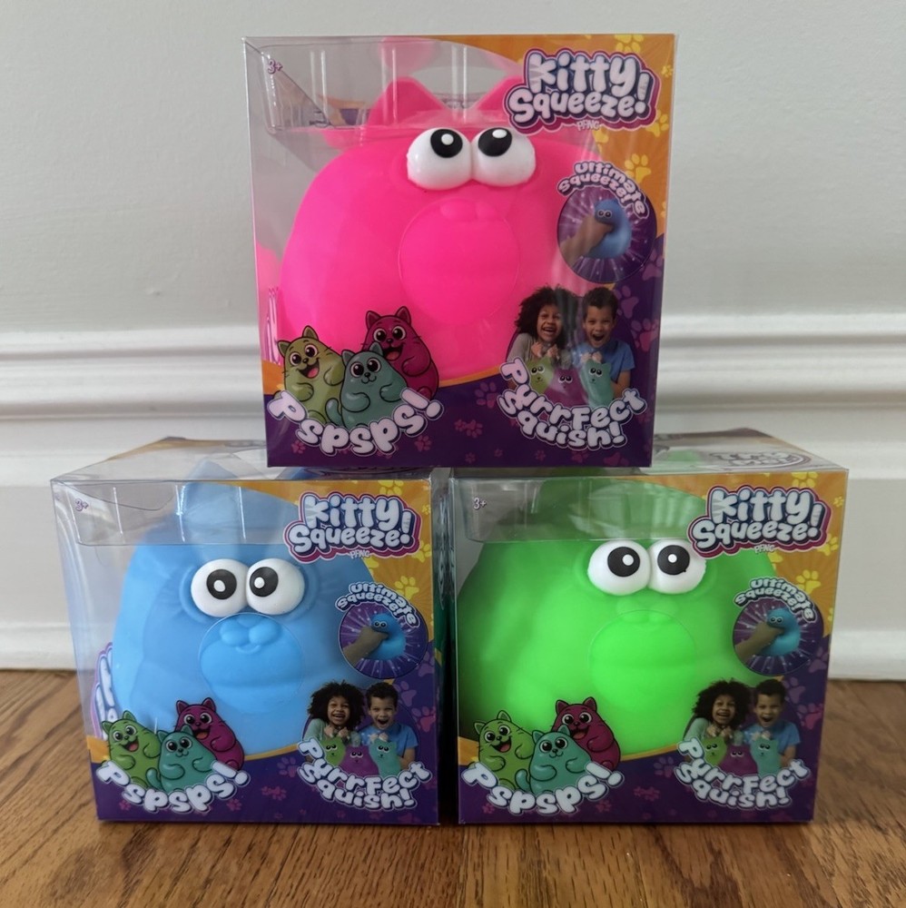 Viral Easy Squeezy Chunky Kitty Tubs Squeeze Squishy Toy Set Of 3. NIB