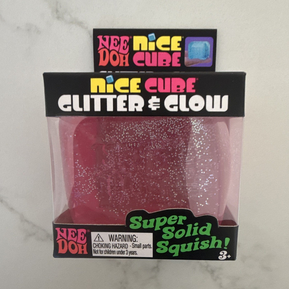 Nee Doh Nice Cube Glitter & Glow Super Solid Squish Pink, Age 3+ MPN 26056HY