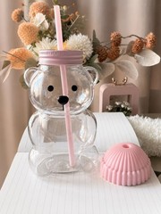 Starbucks Bearista Pink Bear Glass Tumbler Cold Cup with Straw 20oz 591ml