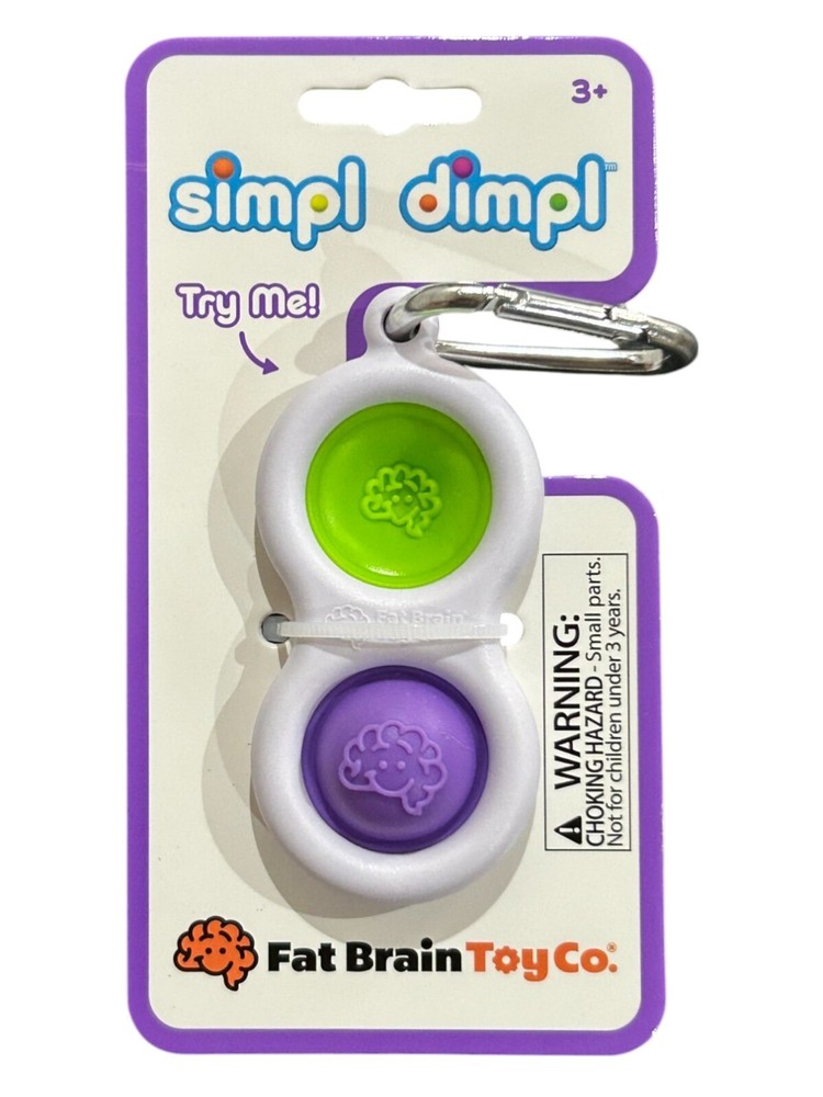Fat Brain Toys Simpl Dimpl Simple Dimple, Green & Purple Popping Fidget Keychain
