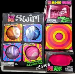 NeeDoh Funky Pup, Swirl Teenie 4-Pack, Nice Cube, Color Change-Most Pink Bundle