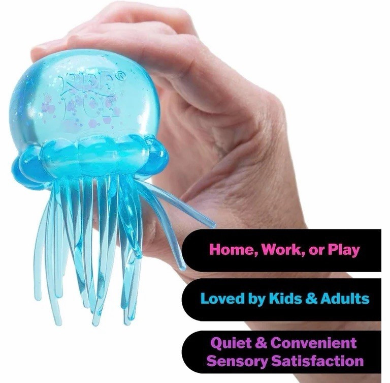 Nee Doh Jellyfish Jelly Squish Tactile Sensory Squeeze Toy, Blue, Ages 4-7