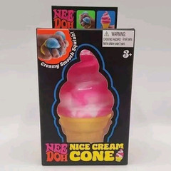 Nee Doh Nice Cream Cone Squishy Squeeze Toy, Pink/White/Yellow, Ages 3+