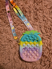 Rainbow Pineapple Pop It Silicone Fidget Sensory Purse Bag with Lanyard Strap