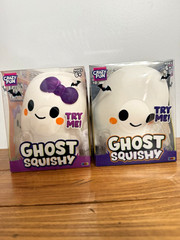Crazy Fun Ghost Squishy Squeeze Toy 2-Pack, White Purple Black Orange, Ages 17+