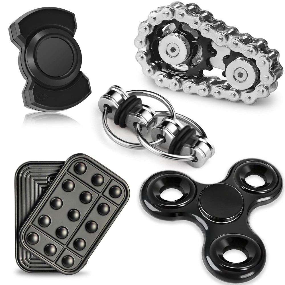 5 Pcs Fidget Toys Adults & Teen Metal Fidgets Spinner for Teens Small, Black