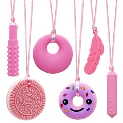 Chew Necklaces for Sensory Kids, Silicone Chewy Necklace Pink 6PCS
