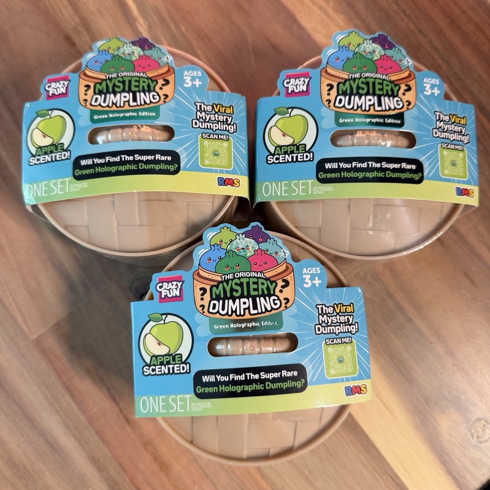 3 RMS Crazy Fun MYSTERY DUMPLING Squishy Bun GREEN HOLOGRAPHIC APPLE Scented Toy