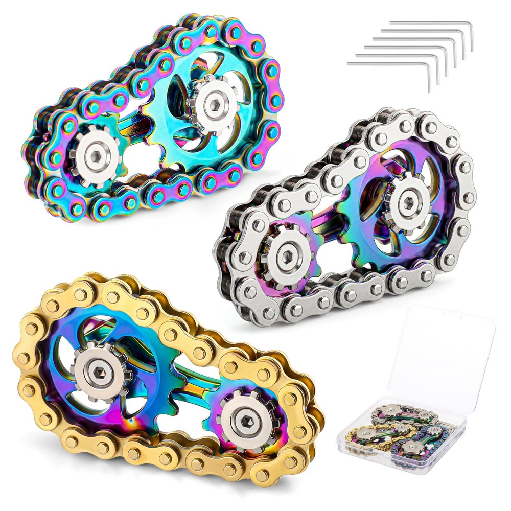 Teyva Daily 3 Pcs Metal Bike Chain Fidget Spinner Toy with Storage Box, Cool…