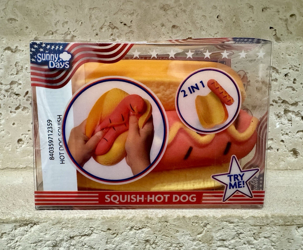 Sunny Days Squishy Hot Dog 2 in 1 Tactile Squeeze Toy Yellow/Pink/Red Ages 3+