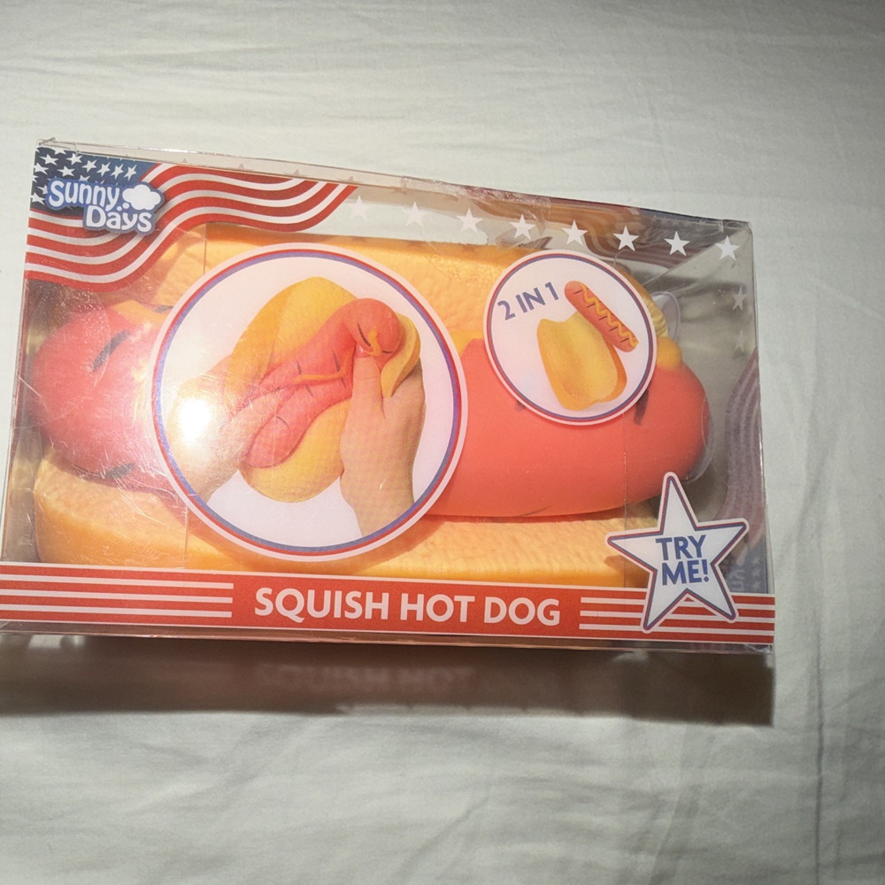 Sunny Days Squish Hot Dog 2 in 1 Tactile Squeeze Toy Yellow Orange Red 2025