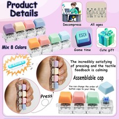 2 PCS Keyboard Fidget Toy, Keychain Purple Blue Pink Orange