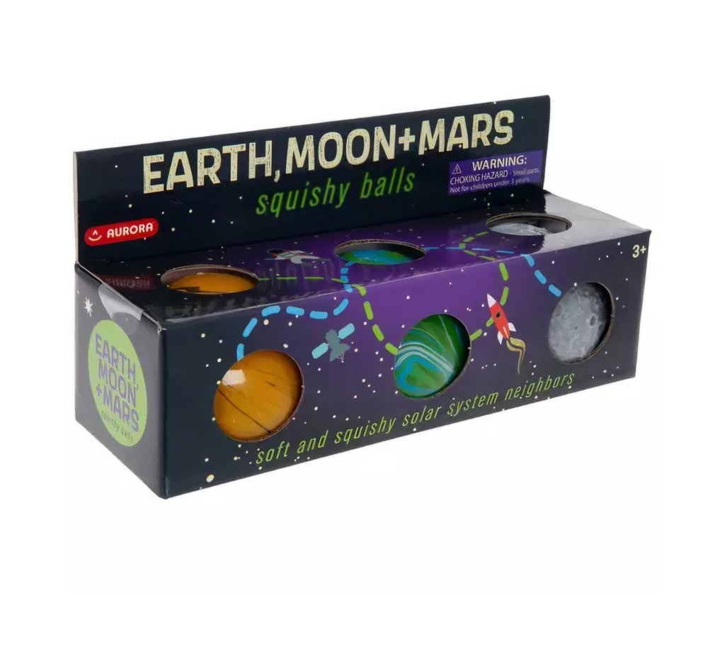Earth Moon & Mars Squishy Balls 2.5″ Aurora Soft & Squishy Solar System