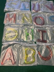New in box set of 38 Sensory Alphabet Gel Fidget Letters Educational Toy glitter