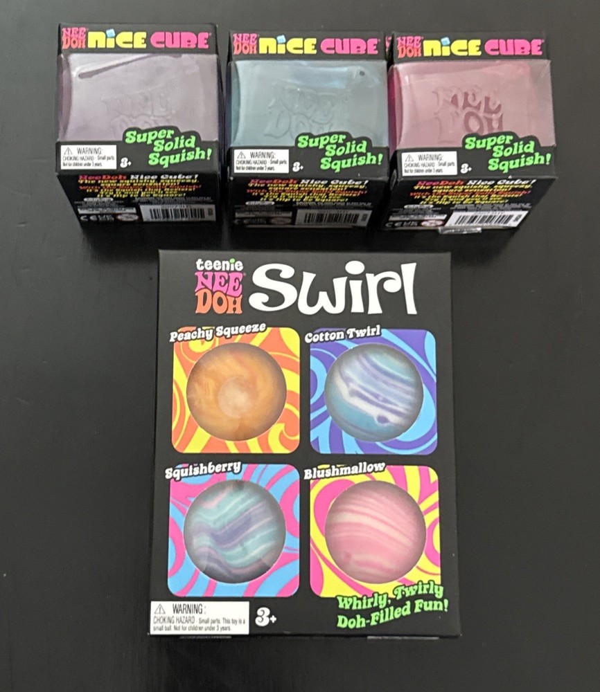 NeeDoh Teenie Swirl 4-pack Nee Doh, 3 NeedDoh Nice Cubes (lot Of 4)