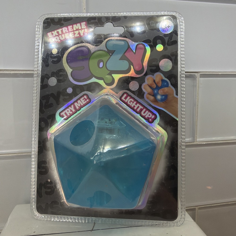 SUNNY DAYS SQZY light up! LARGE Extreme Squeezy Squeeze Toy BLUE Decahedron