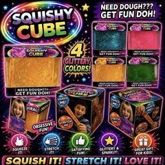 VIRAL Squishy YELLOW GLITTER Sugar Squishy Cube 2.5” Nice Cube Viral Squishy